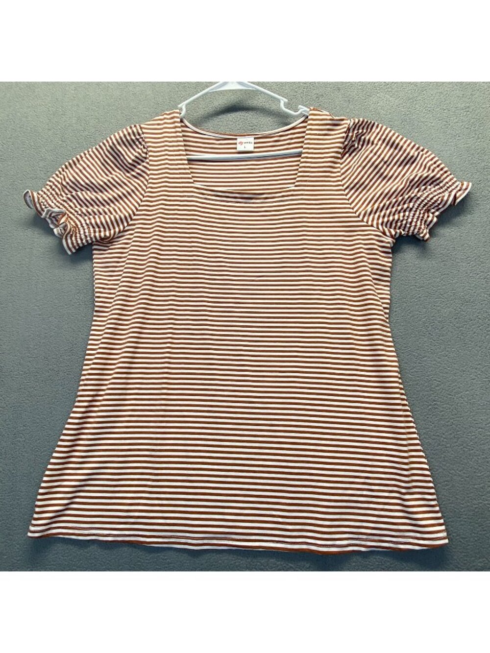 Wiholl Women's Size Large brown White Striped Shirt Pullover